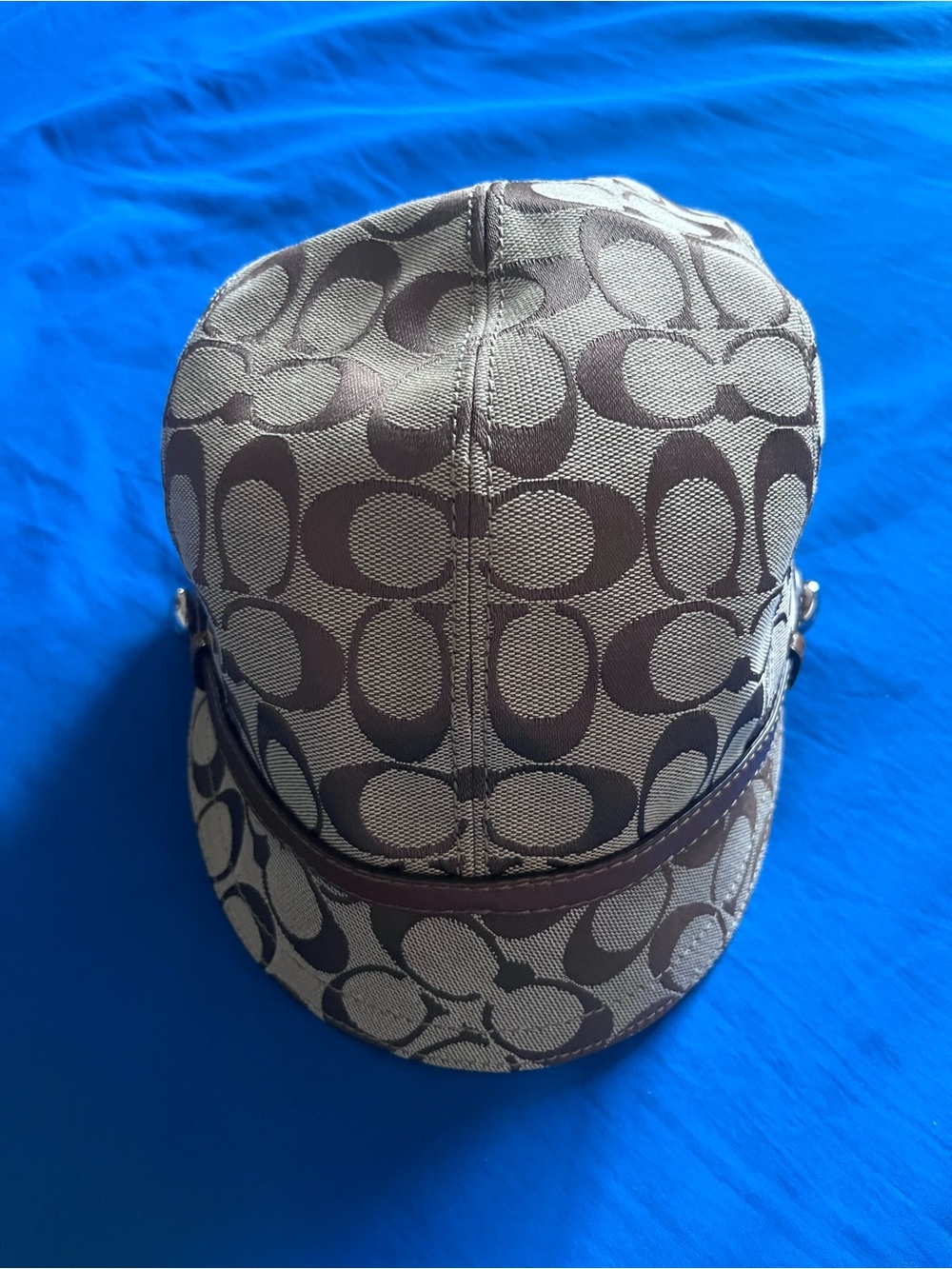 Coach Satin and Monogram Cadet Cap in Taupe and Brown - Picture 1 of 3
